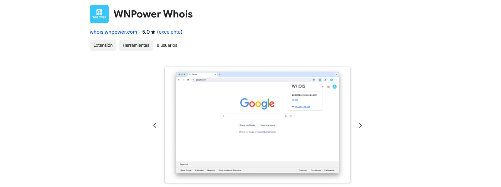 Extensión de Whois de dominios gratis para Google Chrome