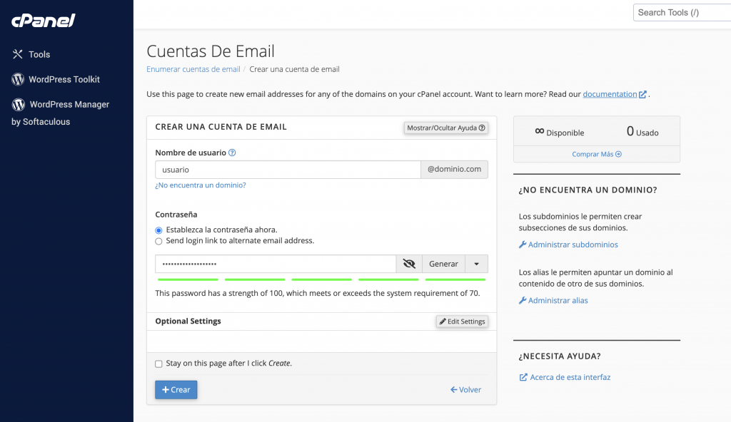 Crear dominio email personalizado